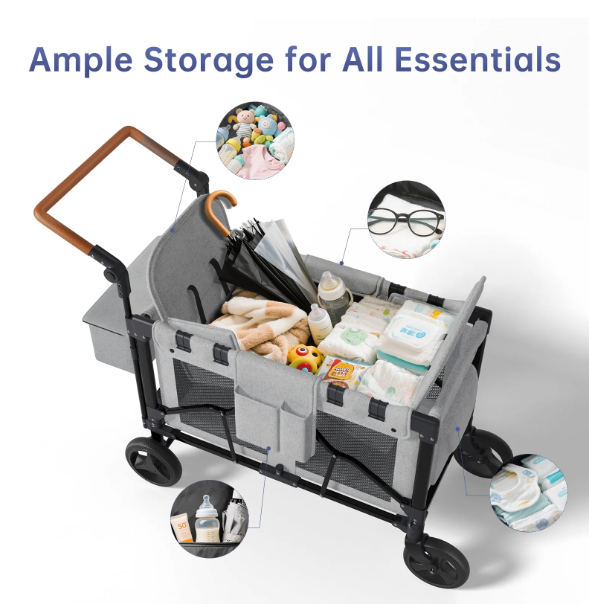 Vipsafe Foldable Wagon Stroller for 2 Kids,Gray