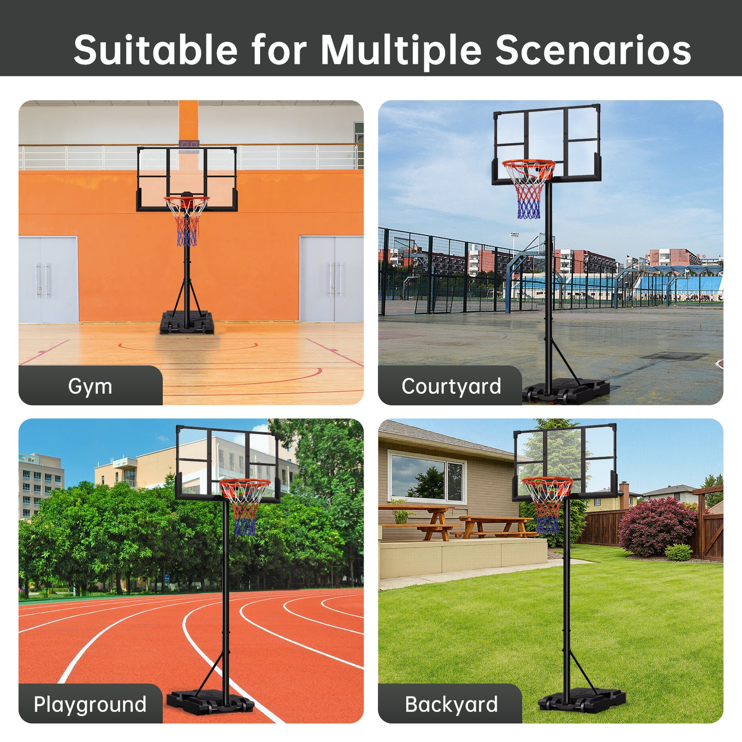 VIPSAFE Basketball Hoop System with 44" Backboard, Height Adjustable 4.8-9.7 FT, Fillable Base for Kids Youth and Adults in Backyard/Driveway/Indoor