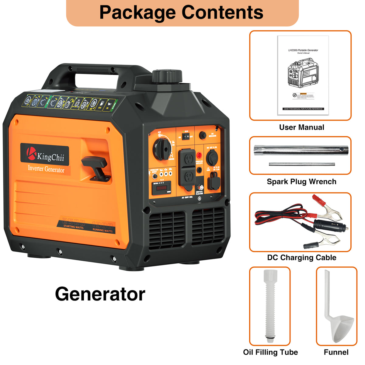 KingChii 2500W Inverter Generator Gas Powered, up to 11H Runtime, 58dB Quiet, Portable Generator for Camping, RV Travel & Emergency Power, EPA Compliant