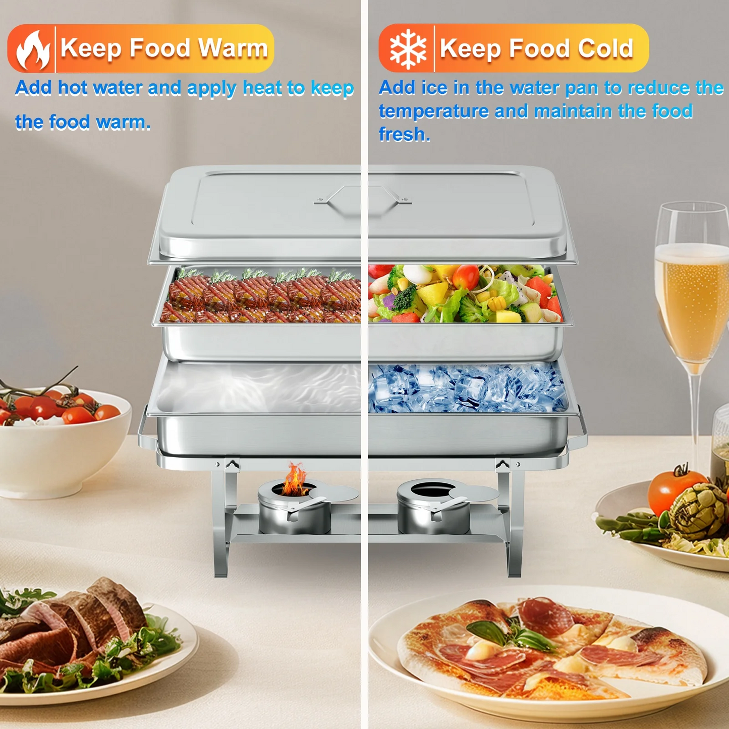 Chafing Dish Buffet Set 4 Pack,Vipsafe 8QT Rectangle Stainless Steel Chafing Dishes for Buffet