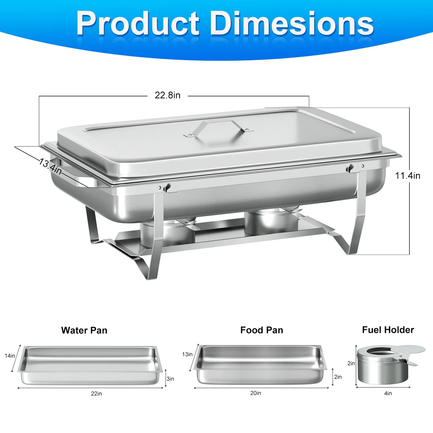 Chafing Dish Buffet Set 4 Pack,Vipsafe 8QT Rectangle Stainless Steel Chafing Dishes for Buffet