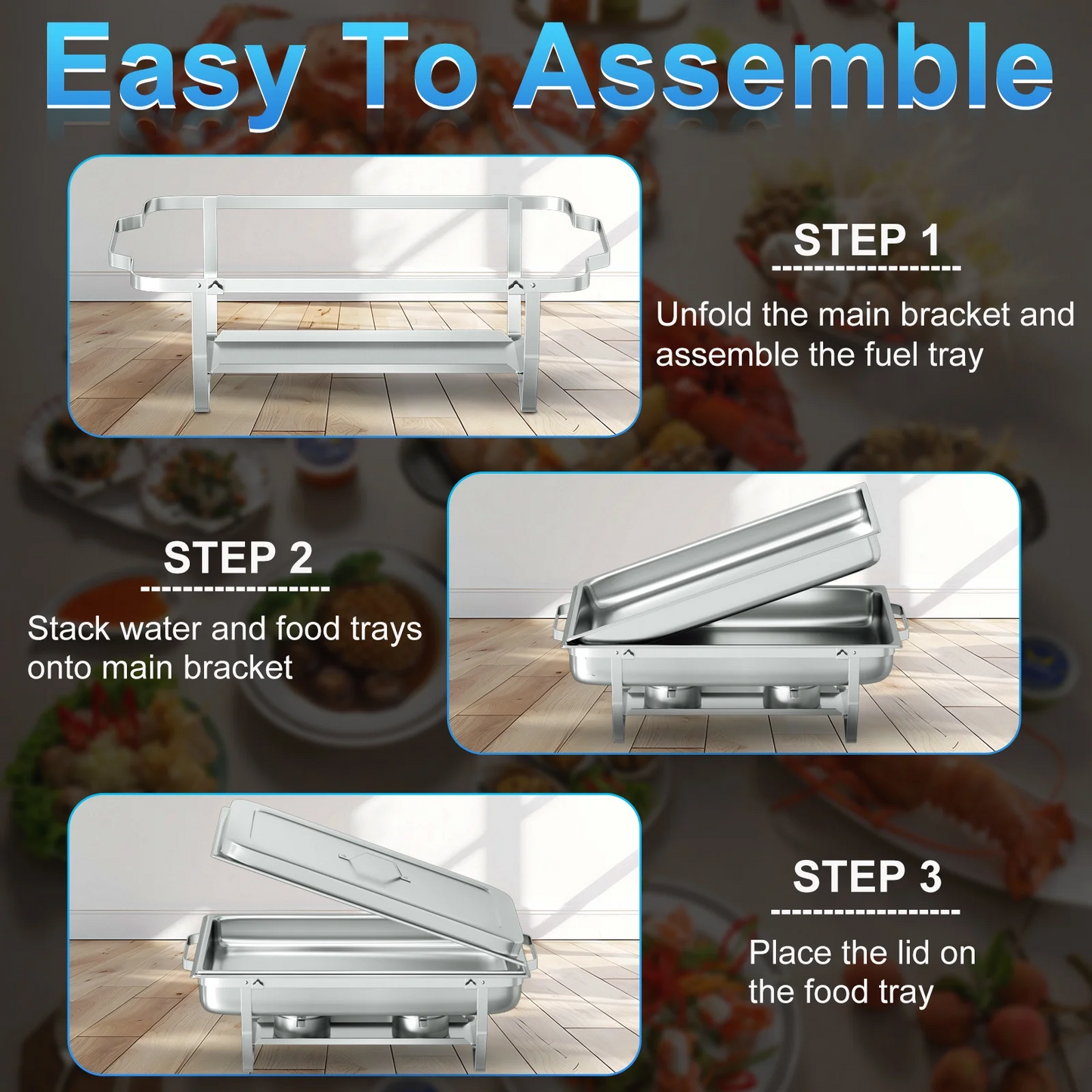 Chafing Dish Buffet Set 4 Pack,Vipsafe 8QT Rectangle Stainless Steel Chafing Dishes for Buffet