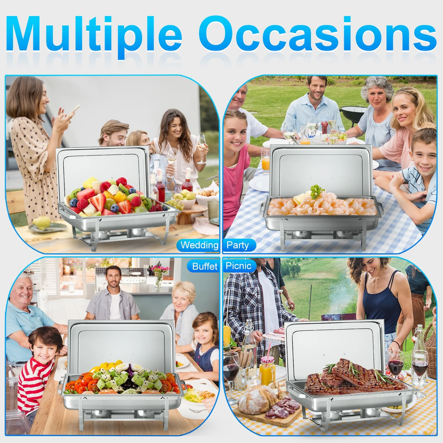 Chafing Dish Buffet Set 4 Pack,Vipsafe 8QT Rectangle Stainless Steel Chafing Dishes for Buffet