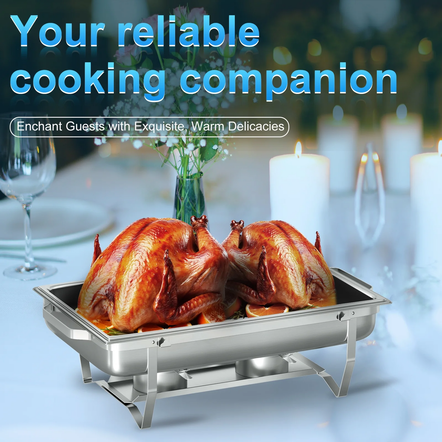 Chafing Dish Buffet Set 4 Pack,Vipsafe 8QT Rectangle Stainless Steel Chafing Dishes for Buffet