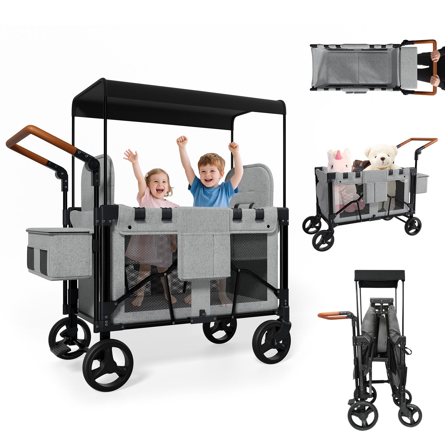 Vipsafe Foldable Wagon Stroller for 2 Kids,Gray