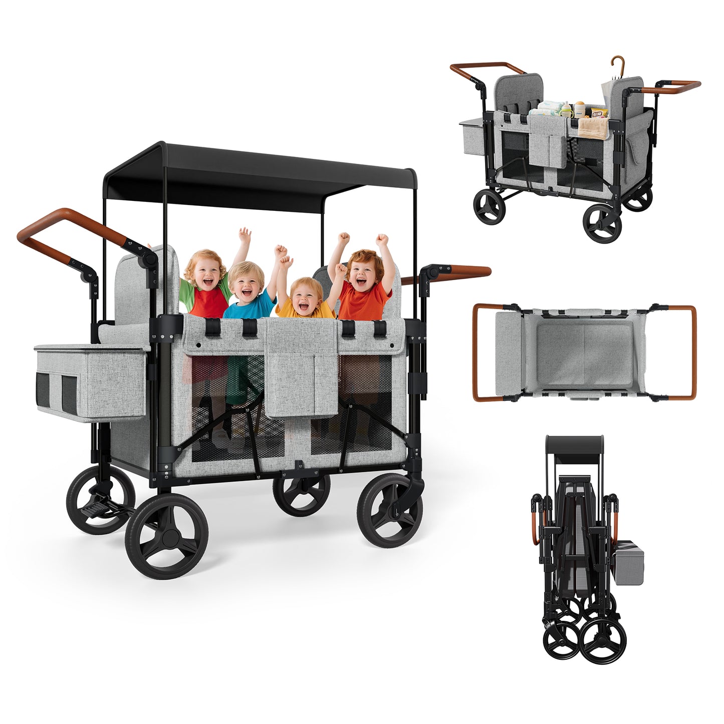 Vipsafe Foldable Wagon Stroller for 2 Kids,Gray