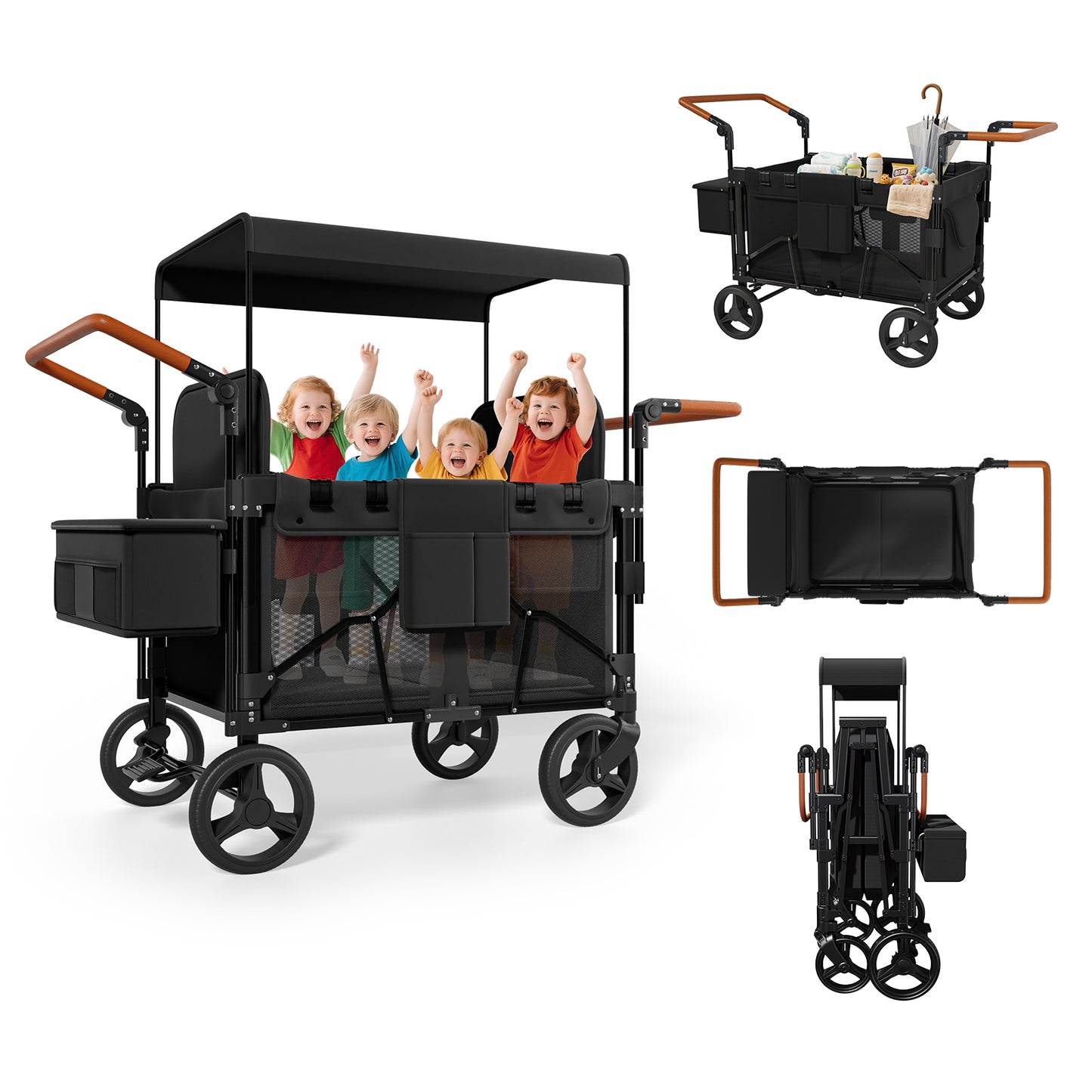 Vipsafe Foldable Wagon Stroller for 2 Kids,Gray