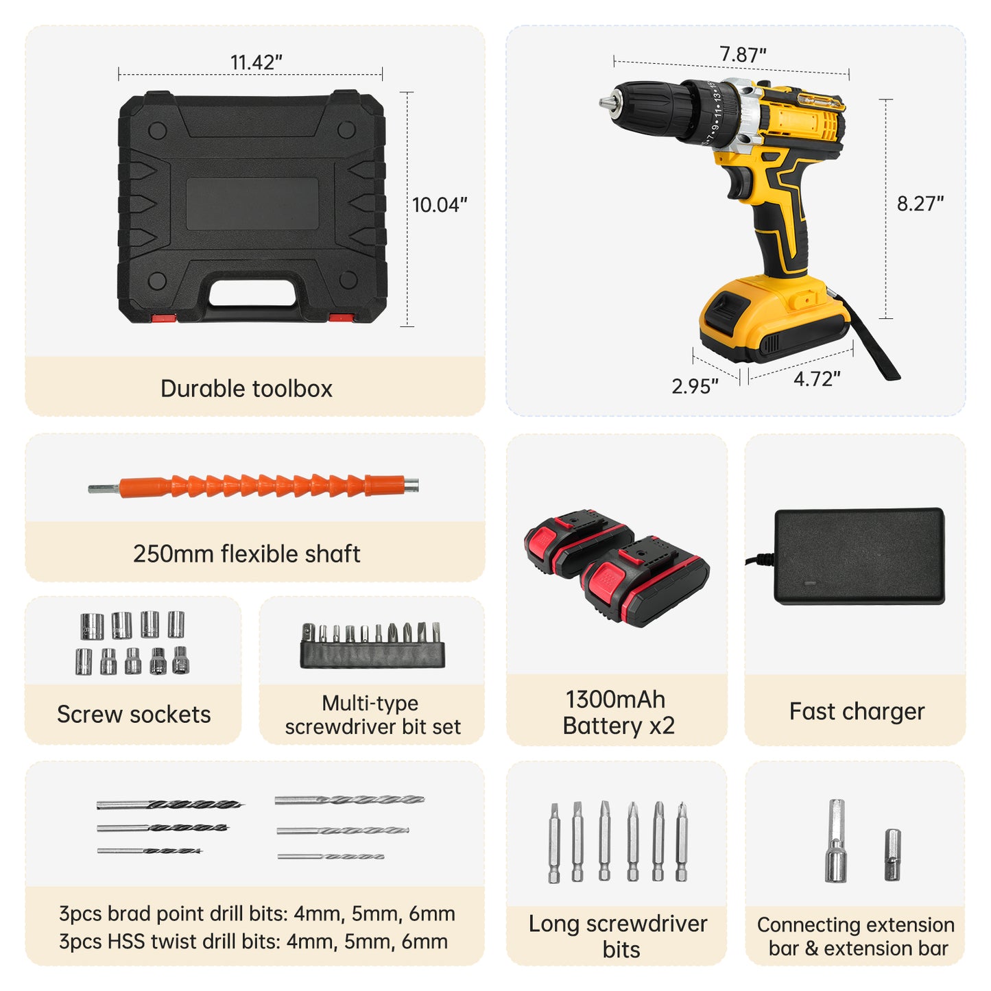 Vipsafe 21V Cordless Drill Kit, 38-Piece Drill & Driver Set, 25+1 Torque, LED Light, Variable Speed for Wood, Metal, Home DIY Projects