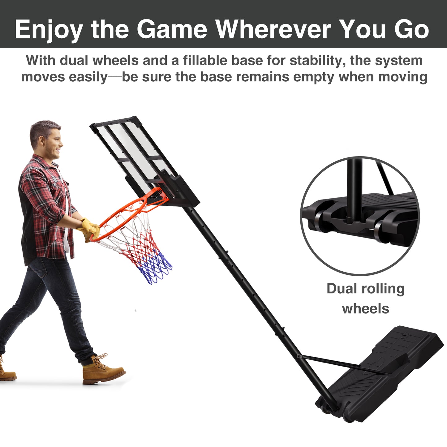 VIPSAFE Basketball Hoop System with 44" Backboard, Height Adjustable 4.8-9.7 FT, Fillable Base for Kids Youth and Adults in Backyard/Driveway/Indoor
