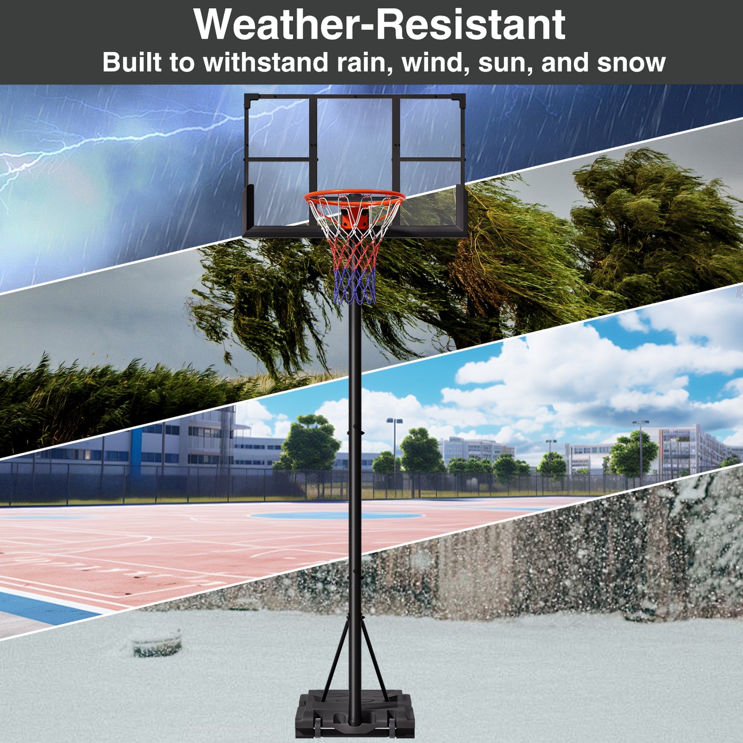 VIPSAFE Basketball Hoop System with 44" Backboard, Height Adjustable 4.8-9.7 FT, Fillable Base for Kids Youth and Adults in Backyard/Driveway/Indoor