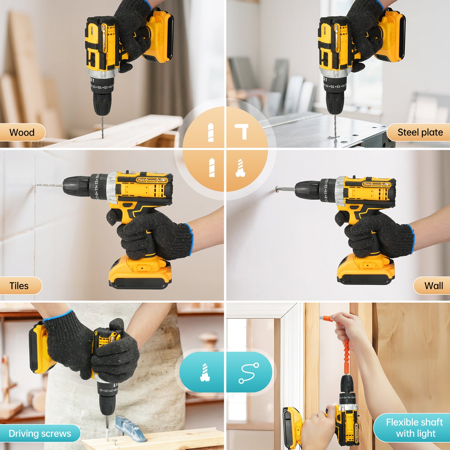 Vipsafe 21V Cordless Drill Kit, 38-Piece Drill & Driver Set, 25+1 Torque, LED Light, Variable Speed for Wood, Metal, Home DIY Projects