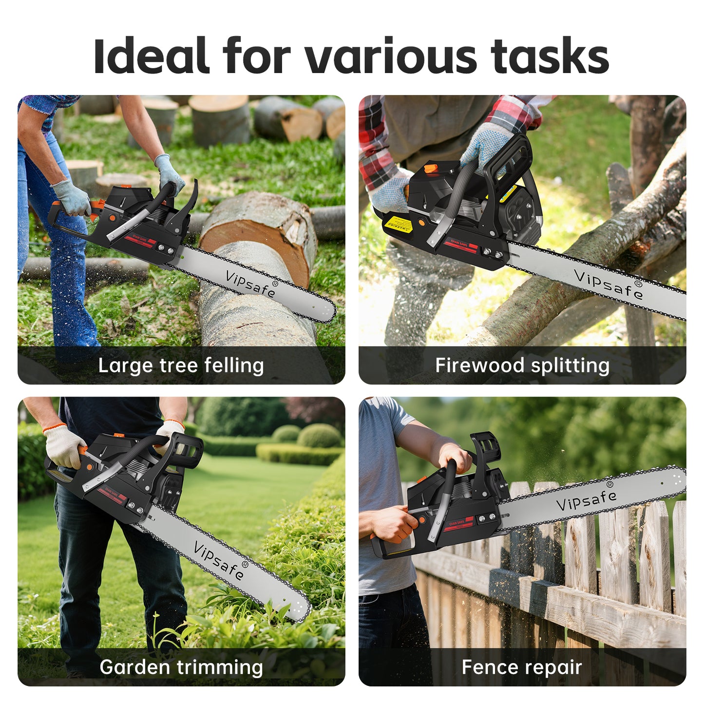 Vipsafe 58cc Gas Chainsaw 20-Inch Bar, 2-Cycle Engine, Anti-Vibration, Chain Brake, for Tree Cutting & Wood Trimming