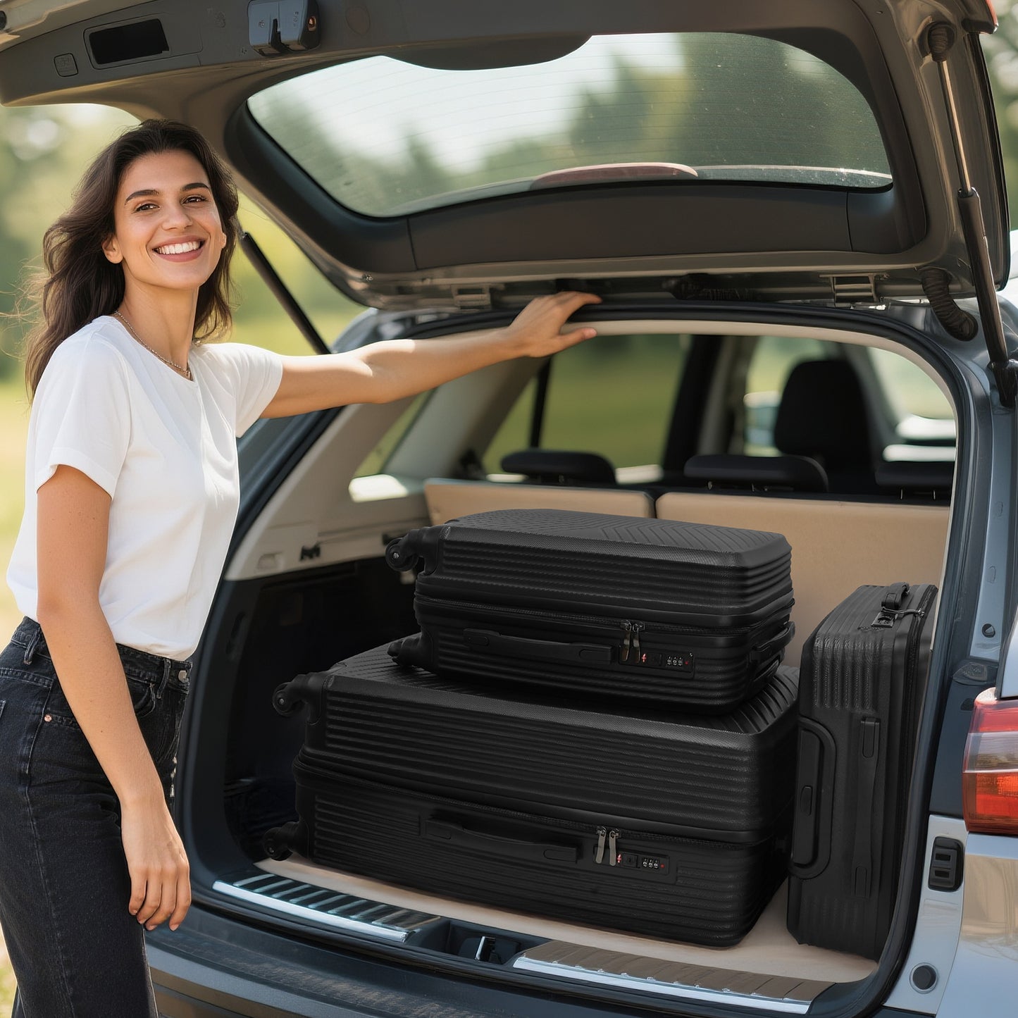 Babyqueen 3 Piece Luggage Sets Hardshell Spinner Luggage Sets with TSA Lock,Black