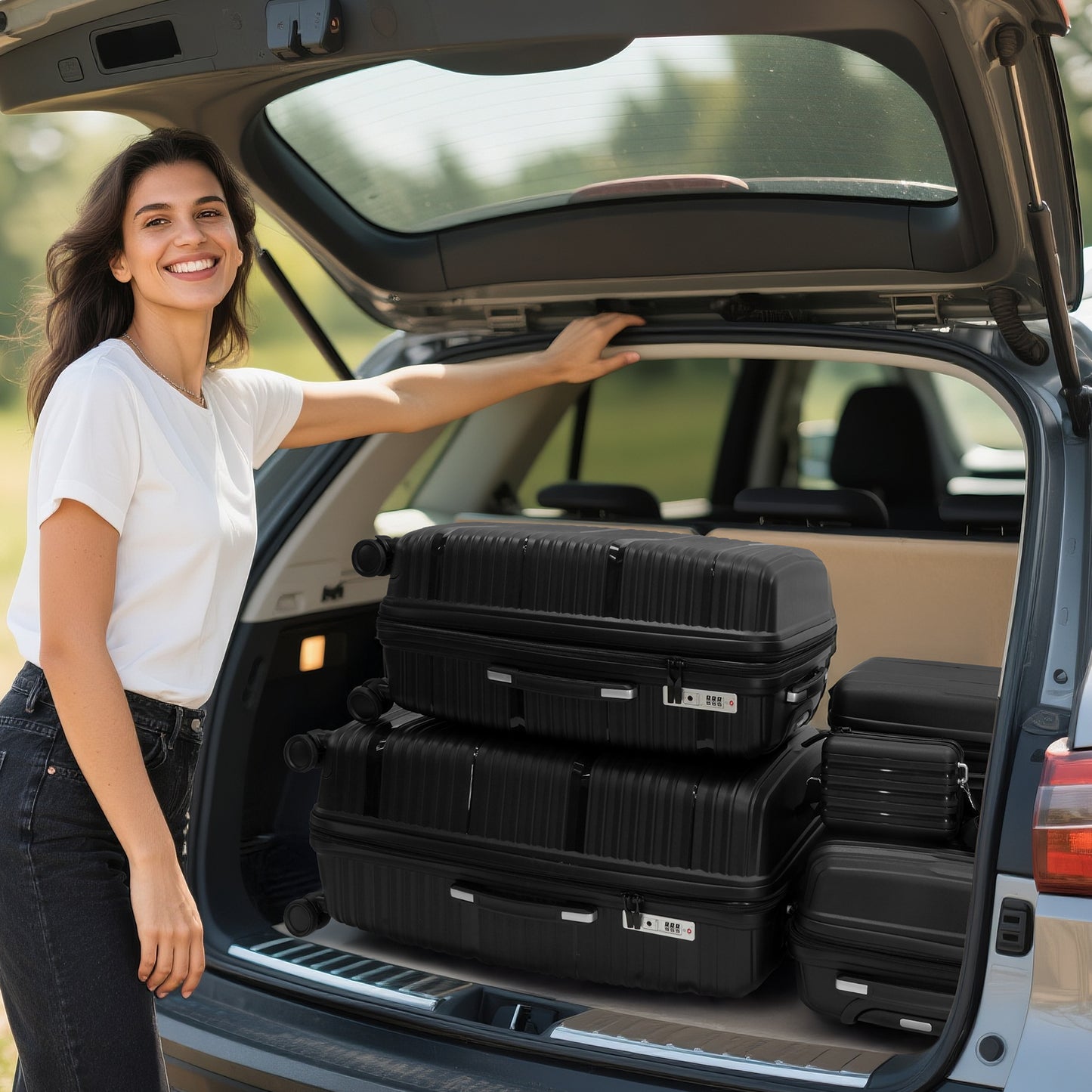 Babyqueen 5 Piece Hardside Luggage Sets, Hardshell Lightweight Suitcase with Spinner Wheels and TSA Lock,White