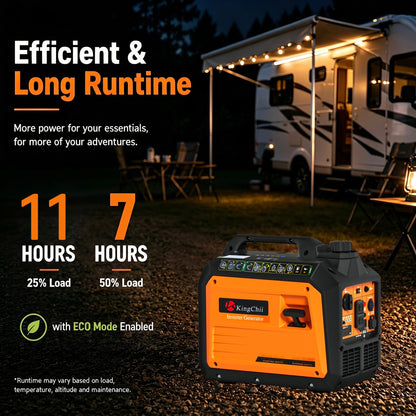 KingChii 2500W Portable Inverter Generator, Quiet Gas Powered Generator for Home Use, RV, Camping & Tailgating, ECO Mode, Parallel Ready, EPA Compliant