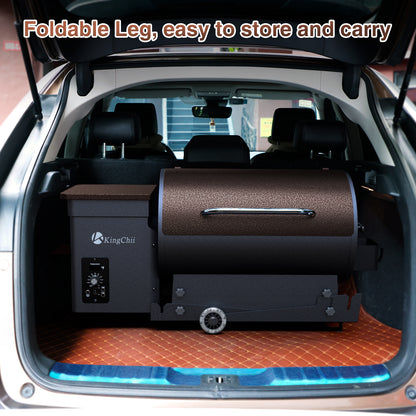 KingChii 456 SQ.IN. Wood Pellet Grill & Smoker with Automatic Temperature Control, Foldable Legs for Easy Storage and Transport, Multifunctional BBQ Grill for Outdoor Cooking