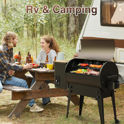 KingChii 456 SQ.IN. Wood Pellet Grill & Smoker with Automatic Temperature Control, Foldable Legs for Easy Storage and Transport, Multifunctional BBQ Grill for Outdoor Cooking