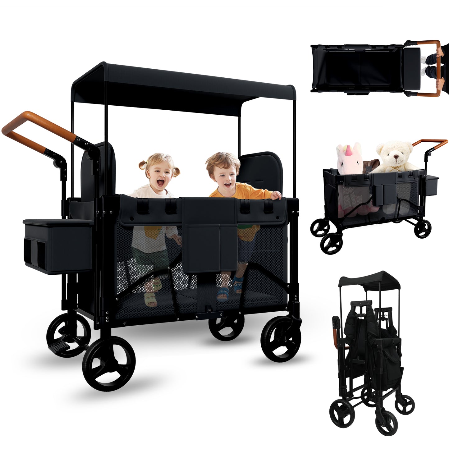 Vipsafe Foldable Wagon Stroller for 2 Kids,Gray