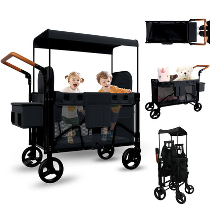 Vipsafe Foldable Wagon Stroller for 2 Kids,Gray