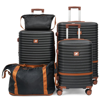 Babyqueen 5 Piece Hardshell Luggage Sets Lightweight Durable Suitcase,Black