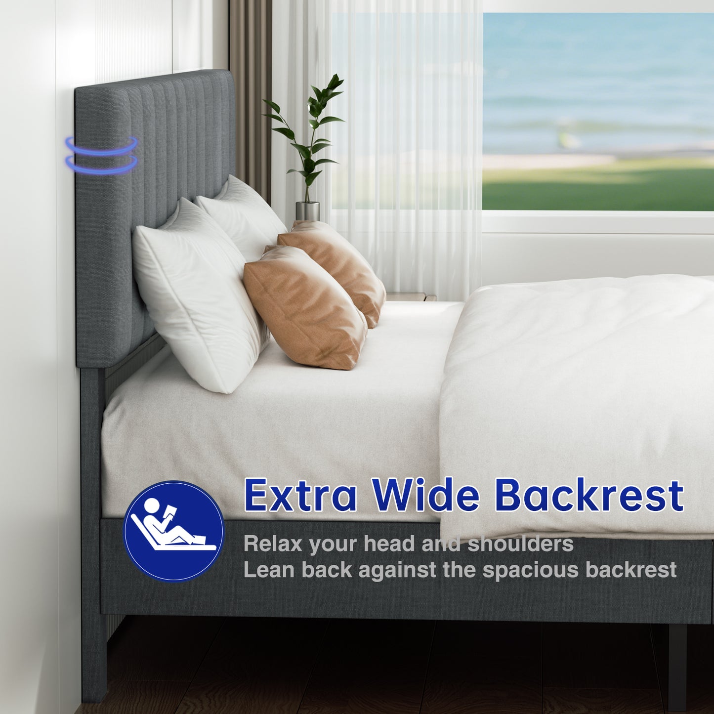 BabyQueen Upholstered King Bed Frame with Headboard, Gray Fabric King Size Platform Bed Frame with Wood Slat Support for Bedroom, Mattress Foundation for Adults, No Box Spring Needed