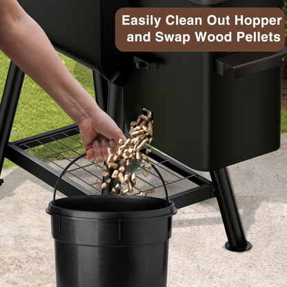 KingChii Pellet Grill Smoker with Side Shelf, 456 SQ. IN Wood Pellet Grill with 180–420°F PID Temperature Control for Outdoor Cooking, BBQ, Camping and Patio, Brown