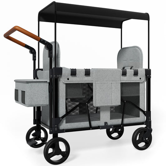 Vipsafe Foldable Wagon Stroller for 2 Kids,Gray