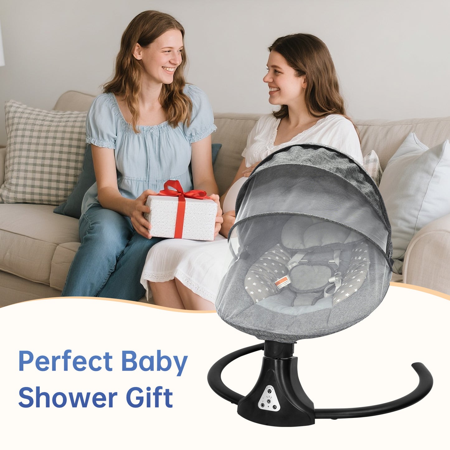 VIPSAFE Baby Swing with Removale Canopy, APP Remote Bluetooth Control, 5 Speed Settings (Grey)