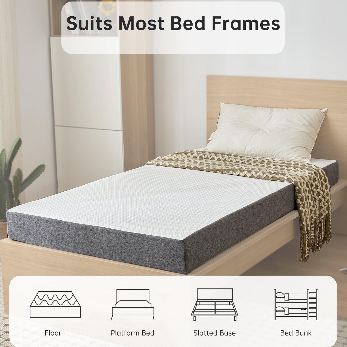 Babyqueen Twin Mattress 8 inch Twin Size Gel Memory Foam Mattress in a Box, Edge Support & Pressure Relieving, Medium Comfort, Motion Isolation for Silent Night Sleep