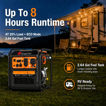 KingChii 4500W Inverter Generator Gas Powered, CO Sensor, ECO Mode, 30A RV Ready Outlet, Portable Outdoor Power Equipment for Camping & Home Backup, EPA Compliant