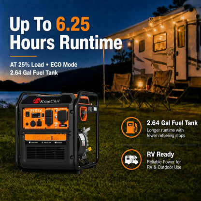 KingChii 4500W Inverter Generator Gas Powered, Open Frame Generator with CO Sensor, Portable Outdoor Power Equipment for Camping, RV & Home Backup, EPA Compliant