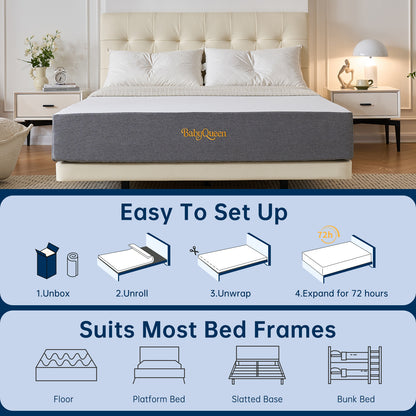 Babyqueen Mattress 6 inch Twin Gel Memory Foam Mattress for Bunk Beds & Trundles, Fiberglass Free, High Density Support & CertiPUR-US Certified