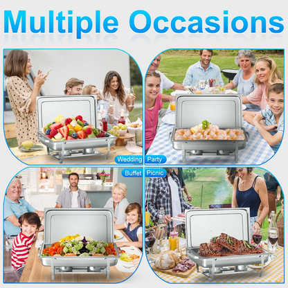 Chafing Dish Buffet Set 4 Pack,Vipsafe 8QT Rectangle Stainless Steel Chafing Dishes for Buffet