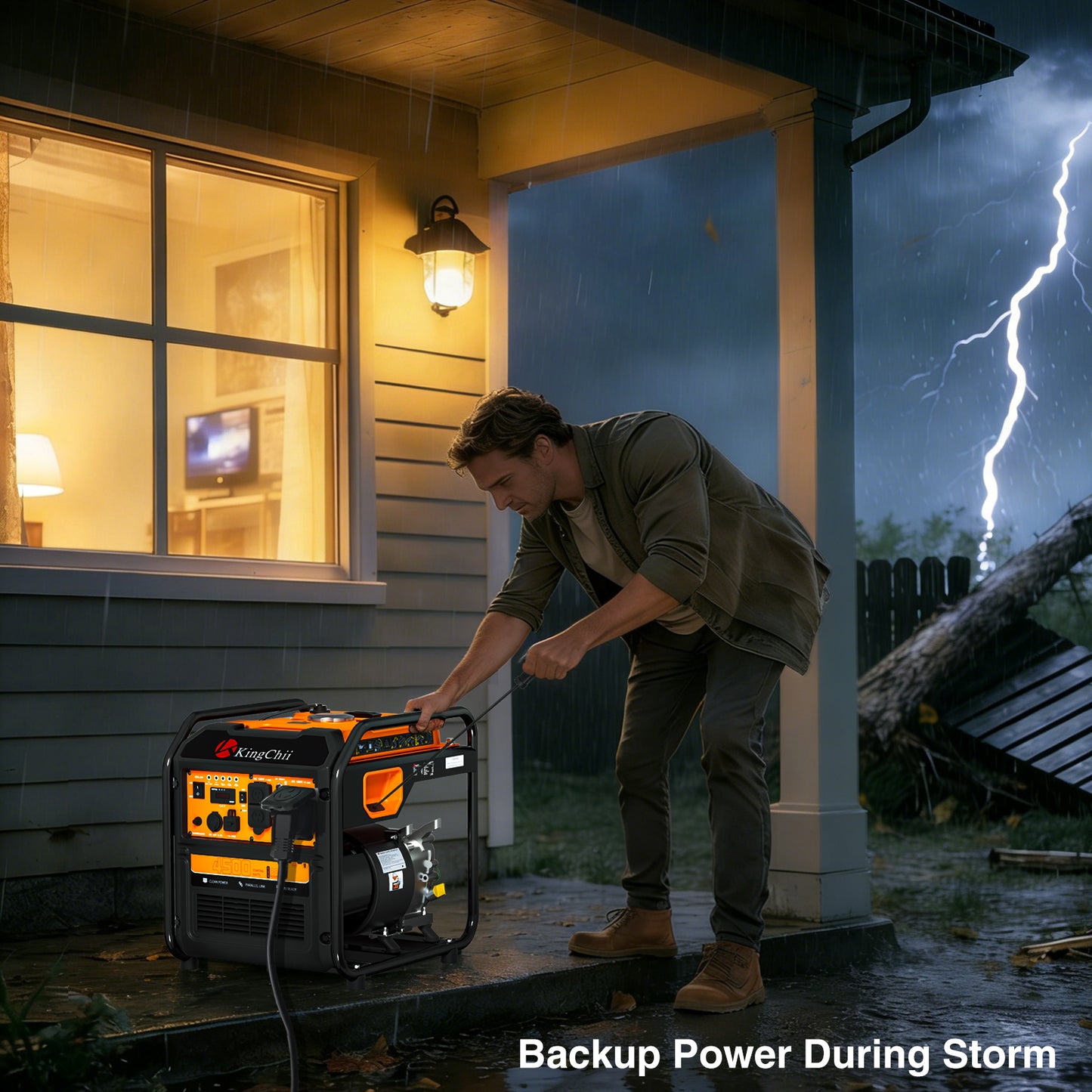 KingChii 4500W Inverter Generator Gas Powered, Open Frame Generator with CO Sensor, Portable Outdoor Power Equipment for Camping, RV & Home Backup, EPA Compliant