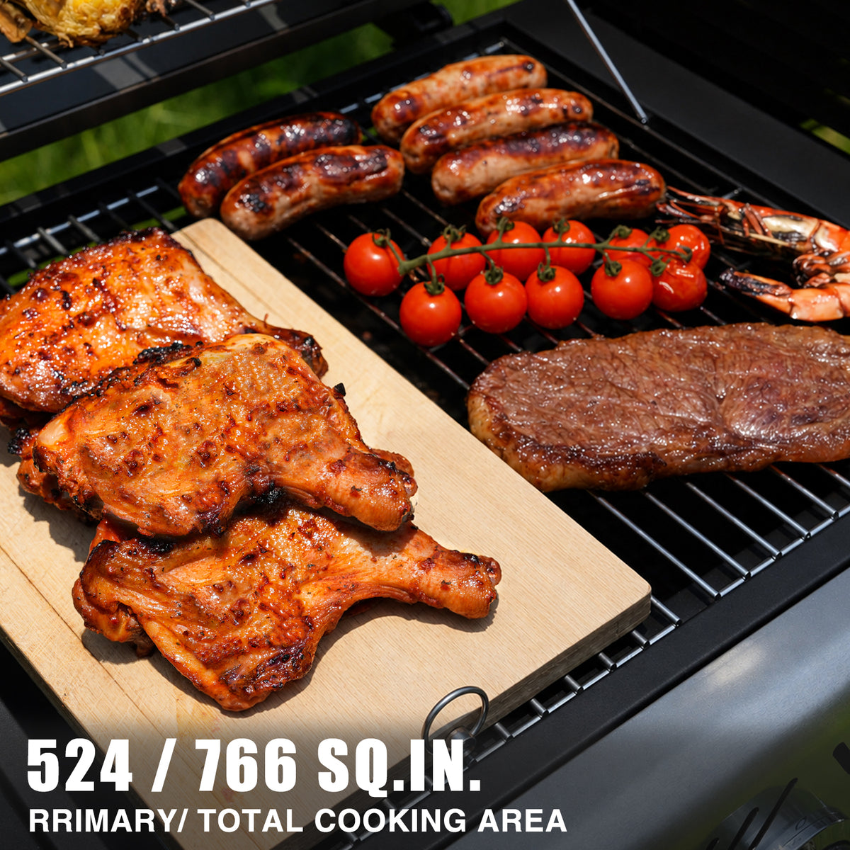 KingChii 3-Burner Gas and Charcoal Grill Combo with 22,500 BTU, Dual Fuel BBQ Smoker for Outdoor Patio Cooking Barbecue
