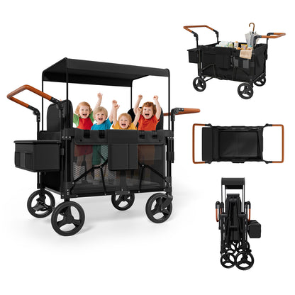Vipsafe Foldable Wagon Stroller for 2 Kids,Gray
