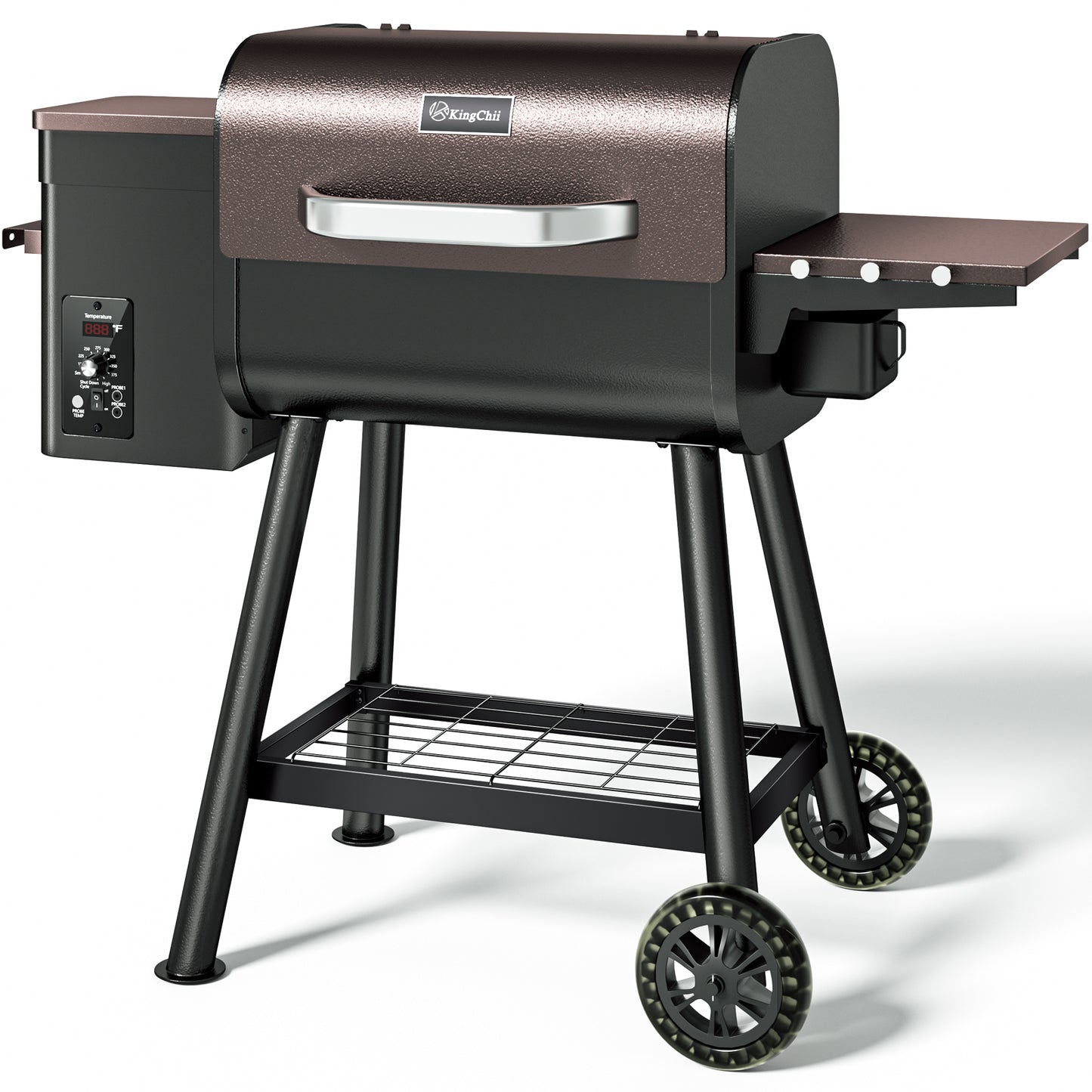 KingChii Pellet Grill Smoker with Side Shelf, 456 SQ.IN Grill with PID Temperature Control for Outdoor Cooking, BBQ Camping and Patio, Brown