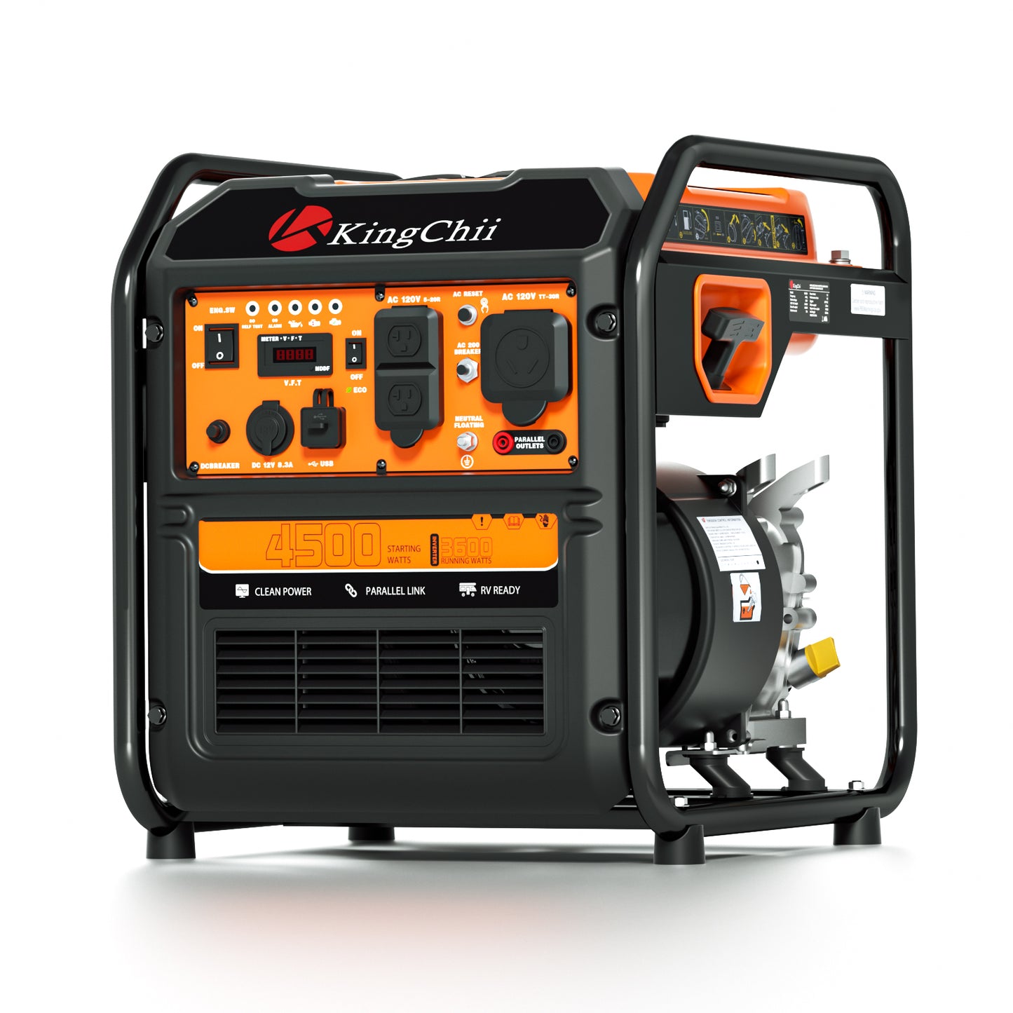 KingChii 4500W Inverter Generator Gas Powered, Open Frame Generator with CO Sensor, Portable Outdoor Power Equipment for Camping, RV & Home Backup, EPA Compliant