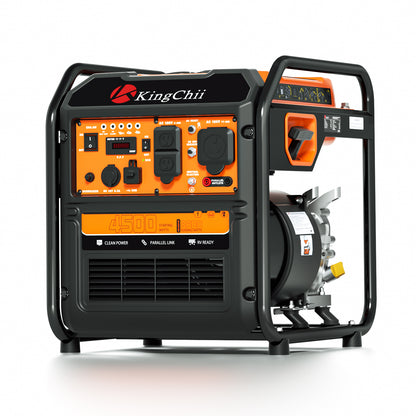 KingChii 4500W Inverter Generator Gas Powered, Open Frame Generator with CO Sensor, Portable Outdoor Power Equipment for Camping, RV & Home Backup, EPA Compliant
