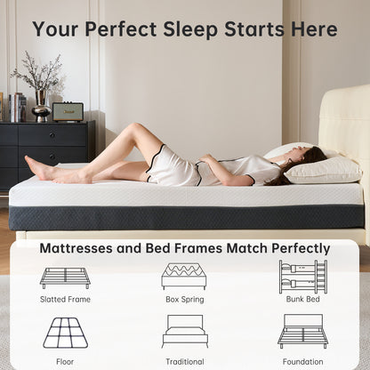 Babyqueen Full Mattress Gel Memory Foam Mattress 10 inch, Medium Firm Support & Breathable Cooling, Mattress in a Box