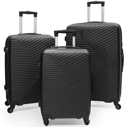 Babyqueen 3 Piece Luggage Sets Hardshell Spinner Luggage Sets with TSA Lock,Black