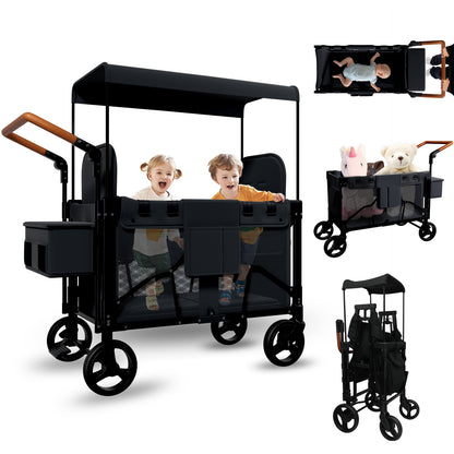 Vipsafe Foldable Wagon Stroller for 2 Kids,Gray