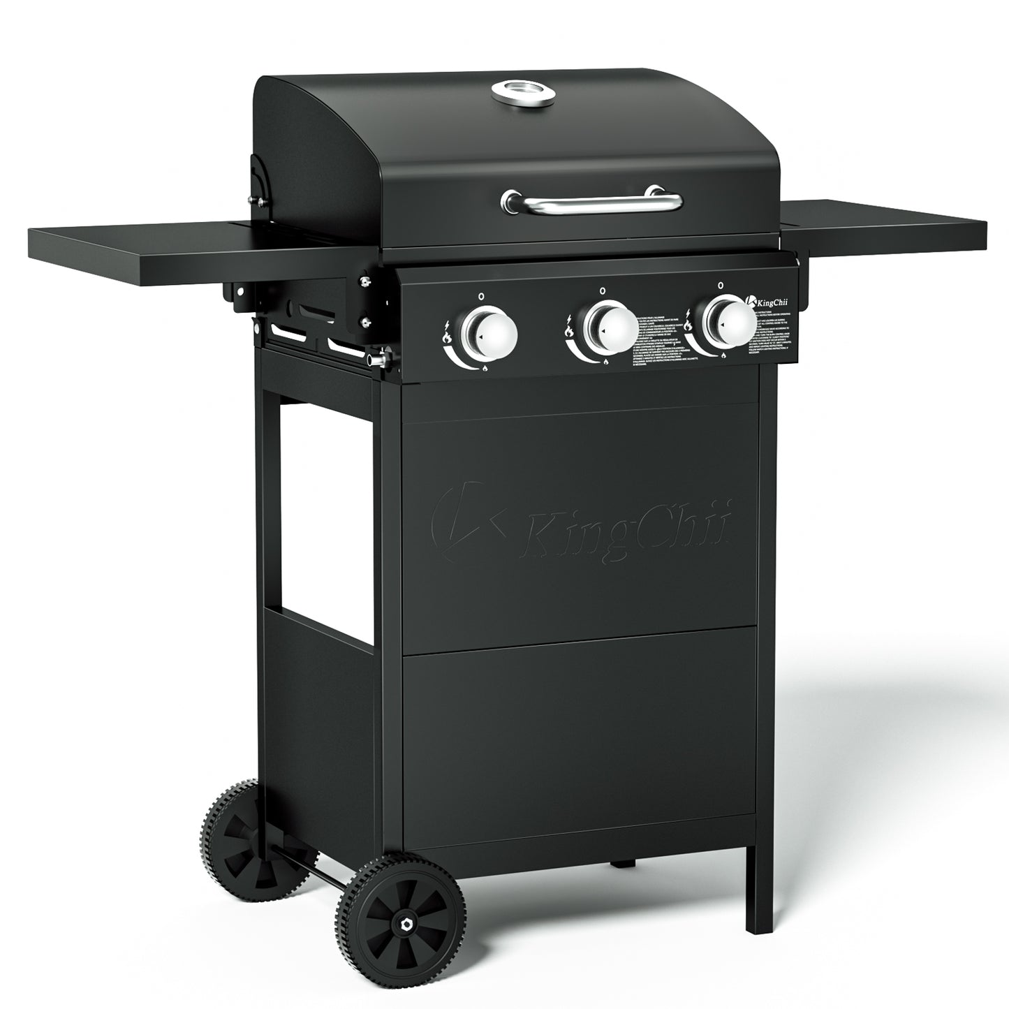 Kingchii 3-Burner Propane Grill, 28,500 BTU BTUs Gas Grill with Foldable Side Tables, Built-in Thermometer for Outdoor Grilling, BBQs and Camping