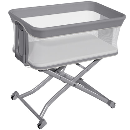 Vipsafe Baby Bassinet, Adjustable Bedside Sleeper for 0-6 Months Baby, Breathable Mesh with Wheels, Gray