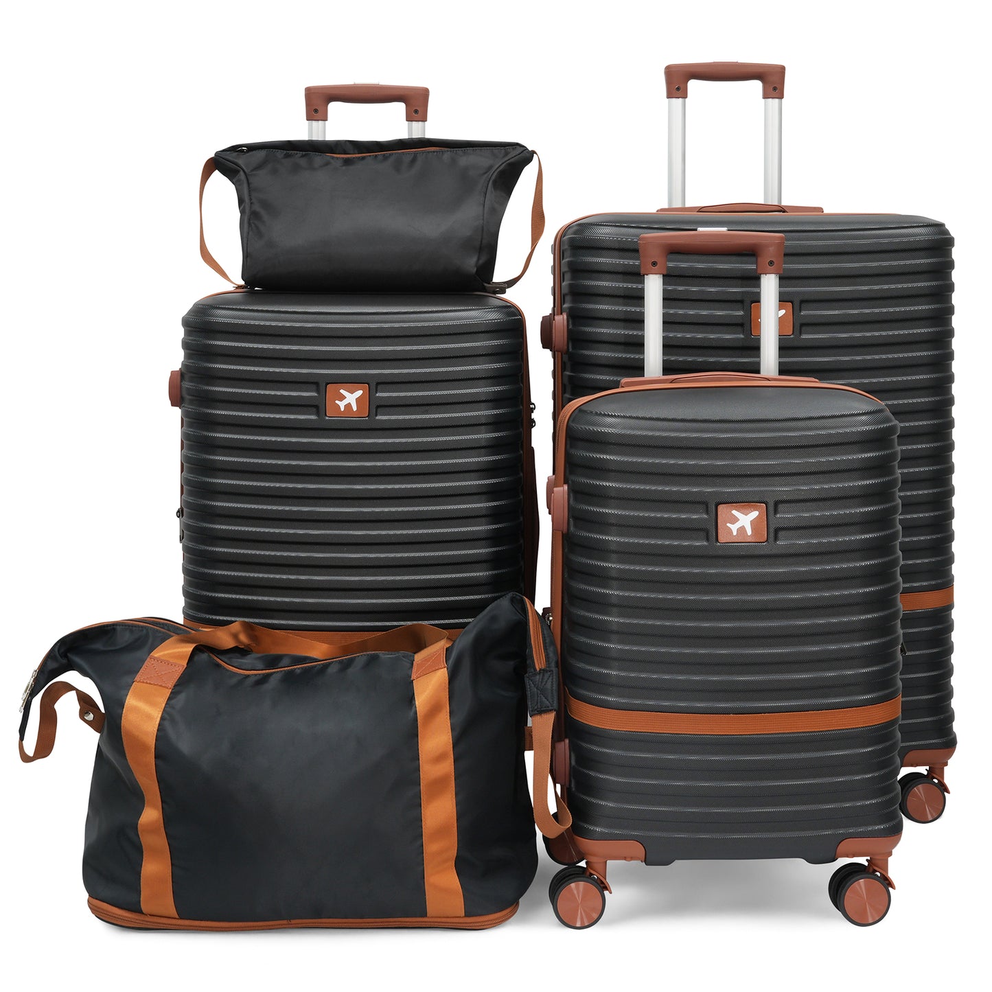 Babyqueen 5 Piece Luggage Set, Hardside Lightweight Suitcase with TSA Lock Spinner Wheels,Black