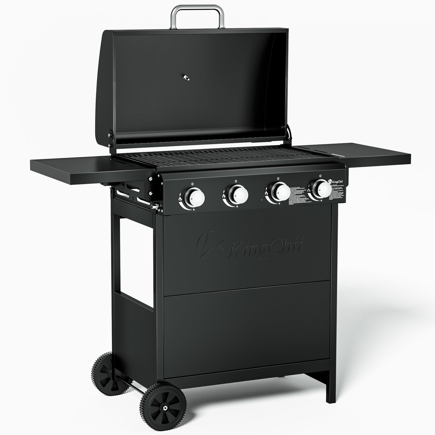 4-Burner Propane Grill Smoker, Kingchii 38,000 BTUs Gas Grill with Foldable Side Tables, Built-in Thermometer for Outdoor Grilling, BBQs and Camping