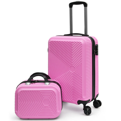 Babyqueen Luggage Sets 2 Piece Suitcase Set (14"/20") ABS Luggage with Spinner Wheels, Carry On Luggage Combination Lock Lightweight Trolley Case, Pink