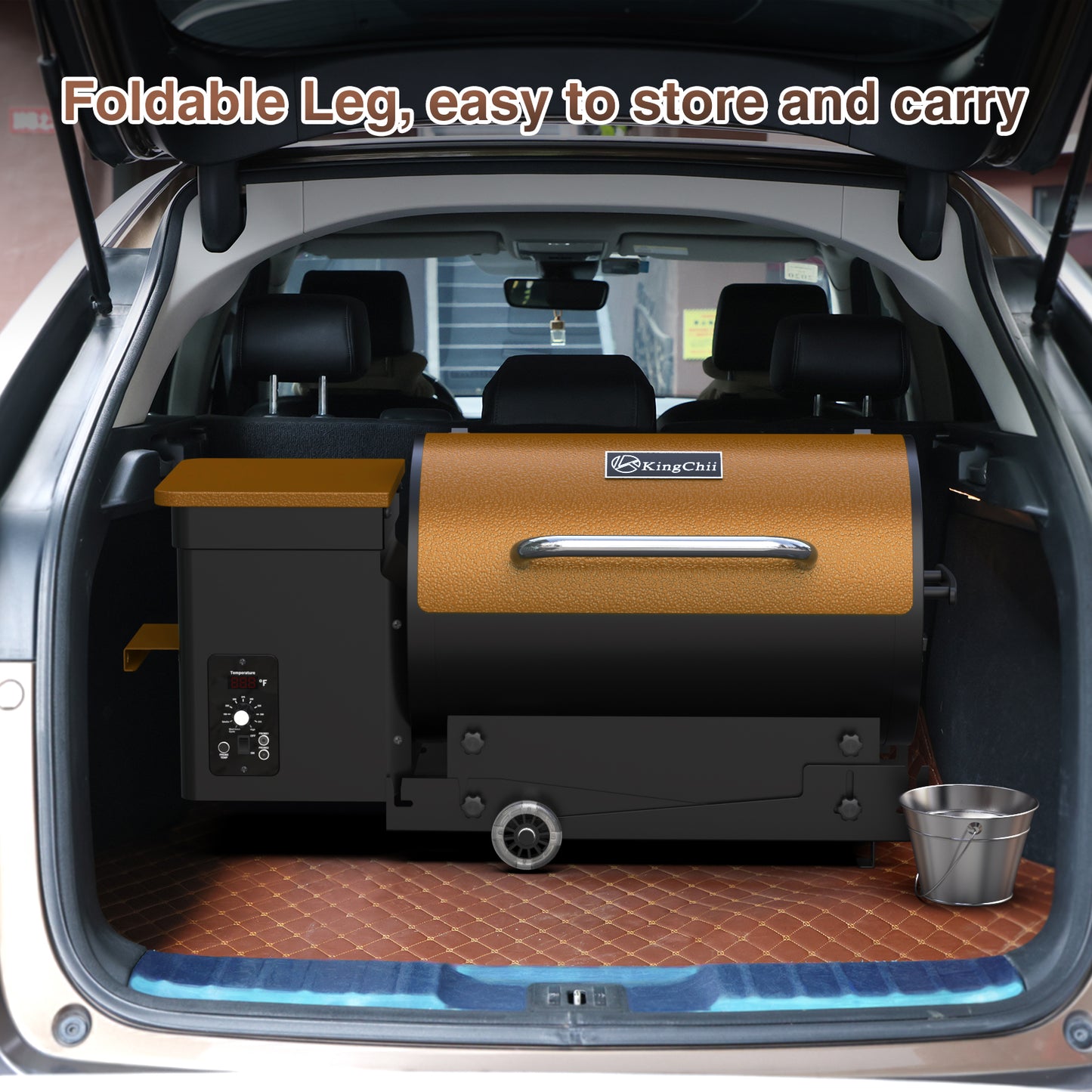 KingChii 456 sq. in Wood Pellet Smoker & Grill BBQ with Auto Temperature Control, Folding Legs for Outdoor Patio RV, Yellow-brown