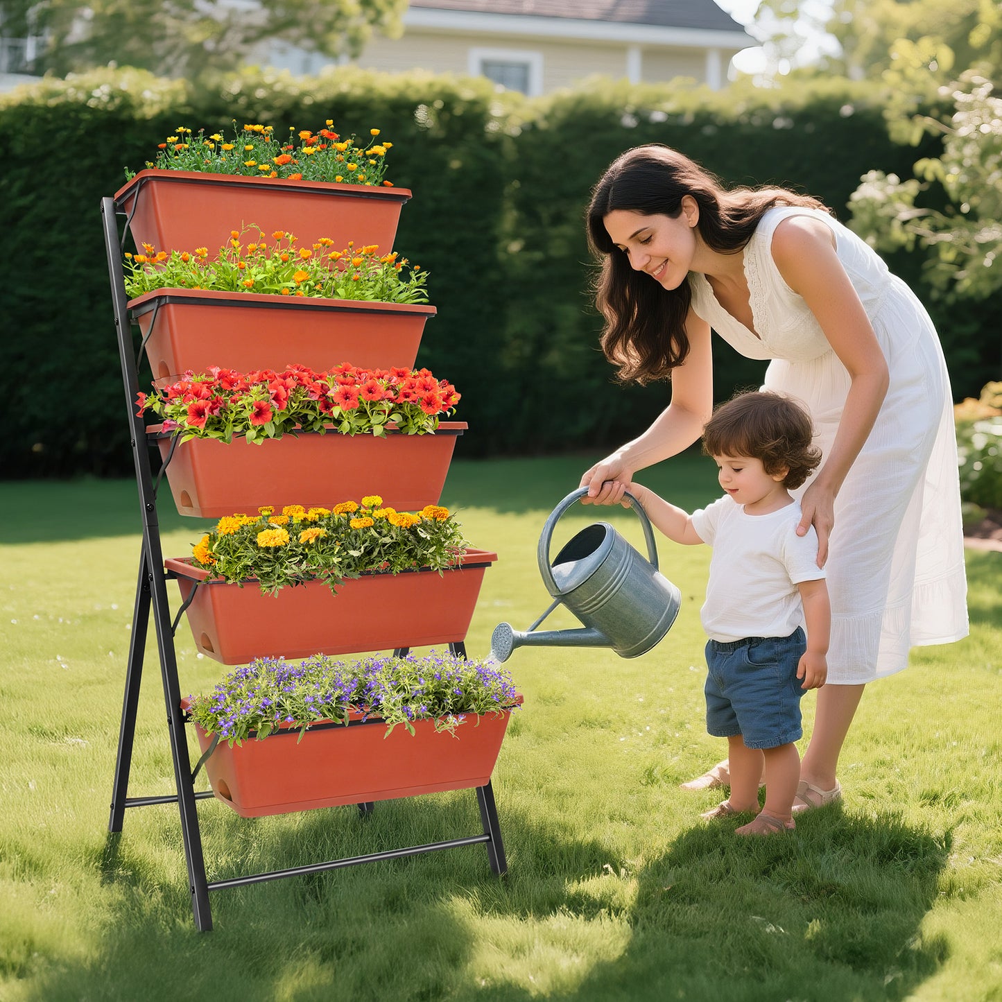 Vipsafe 4FT 5-Tier Vertical Garden Bed, Ideal for Indoor/Outdoor Use, Brown,19.7" x 21.3" x 44.5"