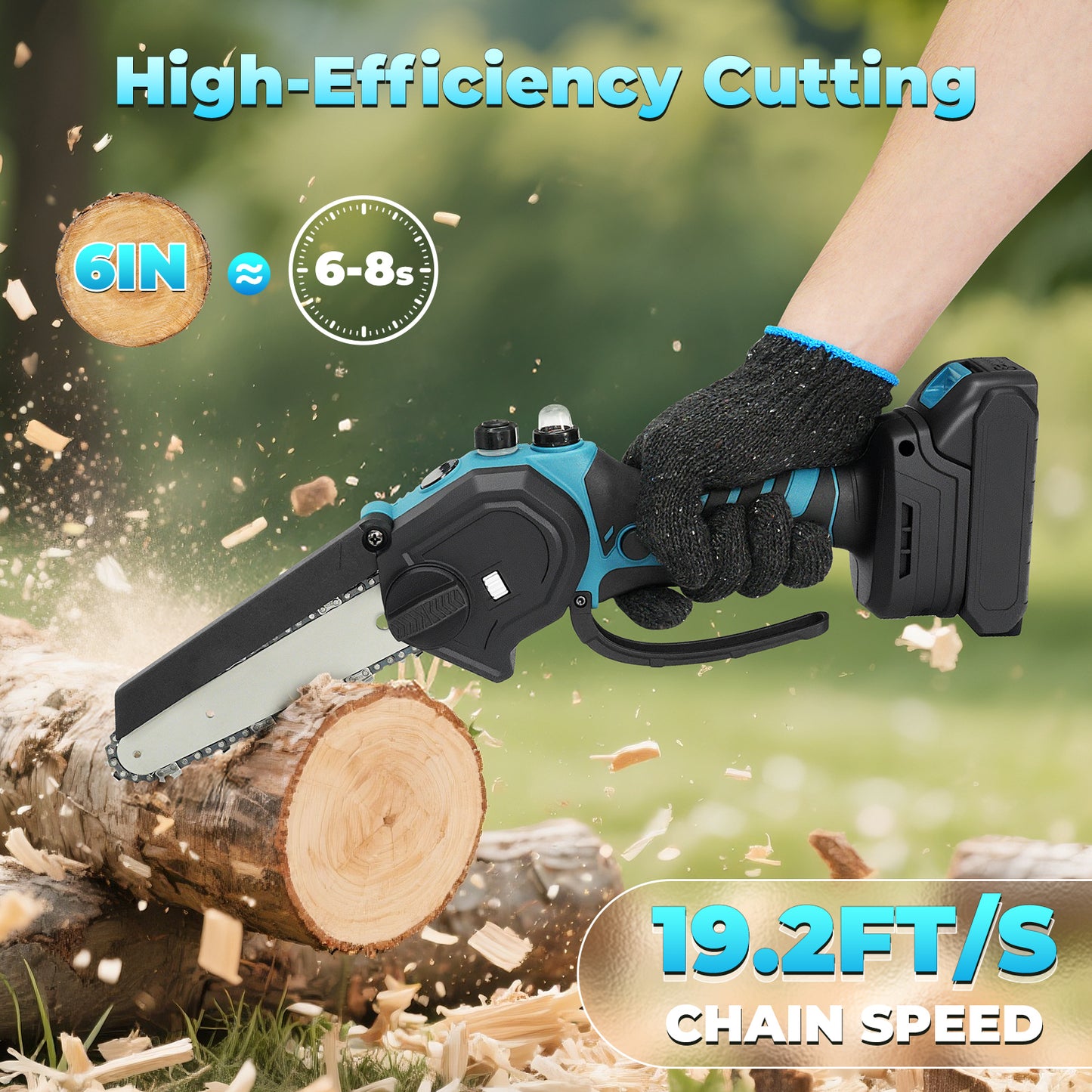 Vipsafe 6 inch Mini Chainsaw Cordless with 2 Batteries 2 Chain, Electric Chainsaw for Cutting Gardening, Wood Cutting & DIY, Blue